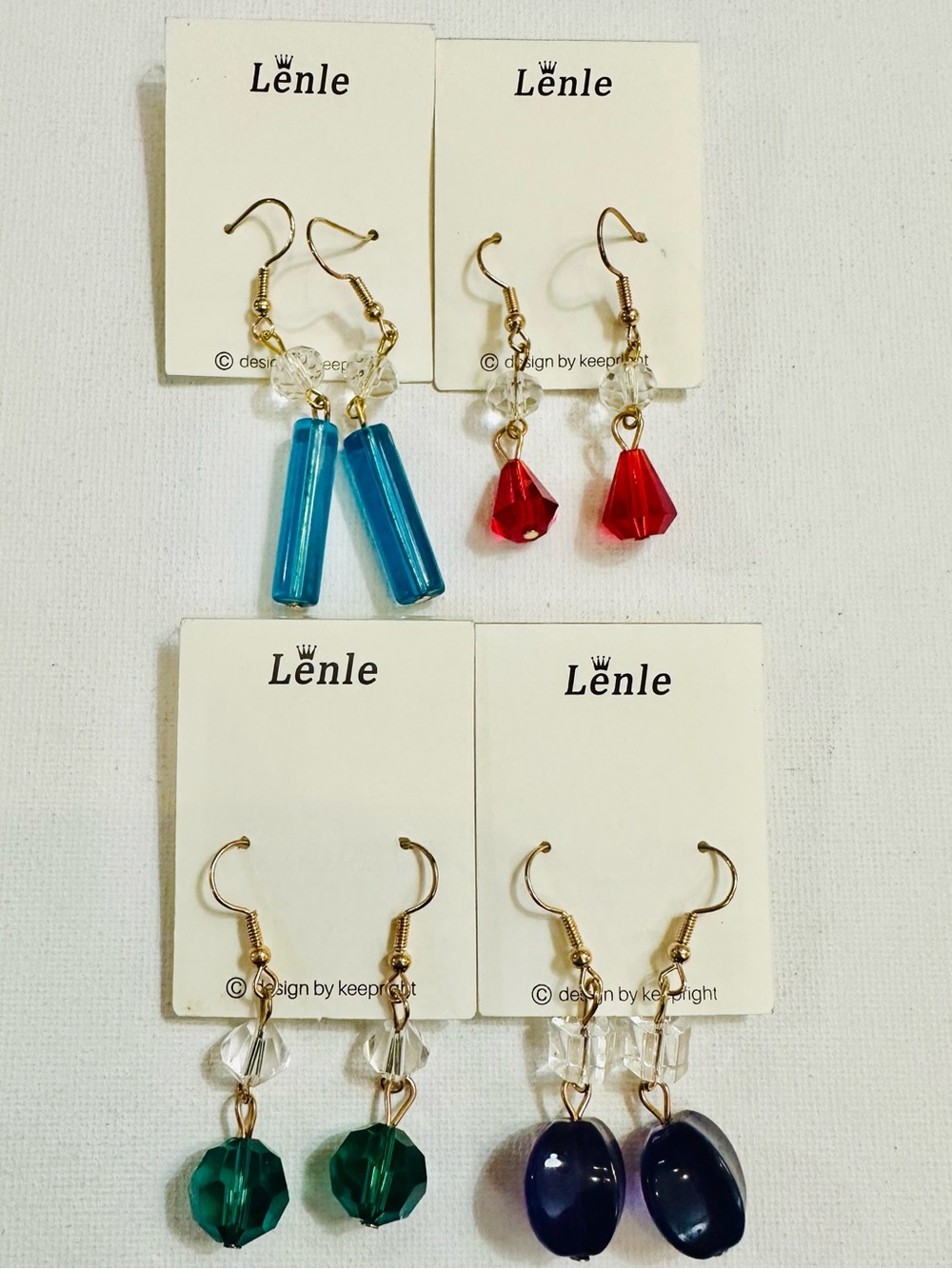 4 Pair Jewel Tone Crystal Beaded Dangle Earring Bundle